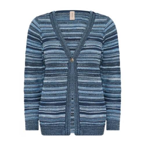 Stripete V-hals Cardigan i Marine