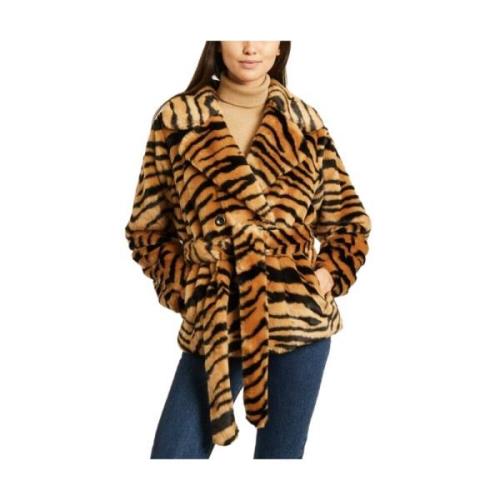 Kort Tiffany Faux-Fur Tiger Mønster Kåpe