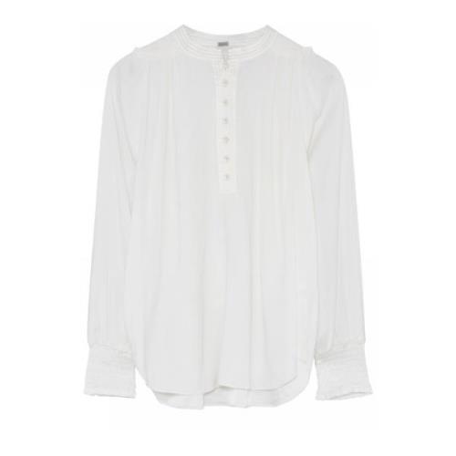 Hvit Bluse med Smock Mansjetter