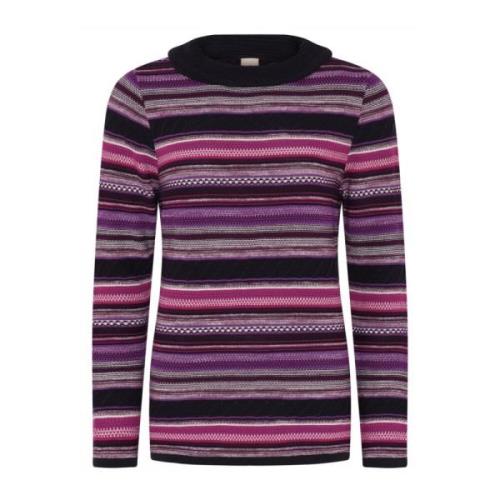 Stripet Jacquard Pullover Bluse Mørk Lilla