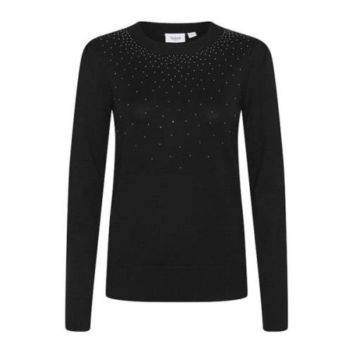 Sort Strikket Pullover med Similisten Detalj