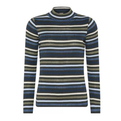 Stripete Ribbstrikket Pullover Bluse Agave