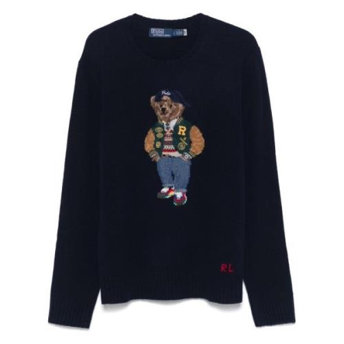 Navy Blue Polo Bear Strikket Genser