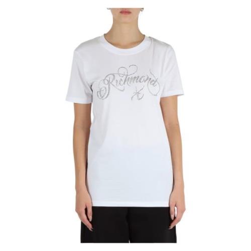 Stretch bomull T-skjorte med rhinestone logo