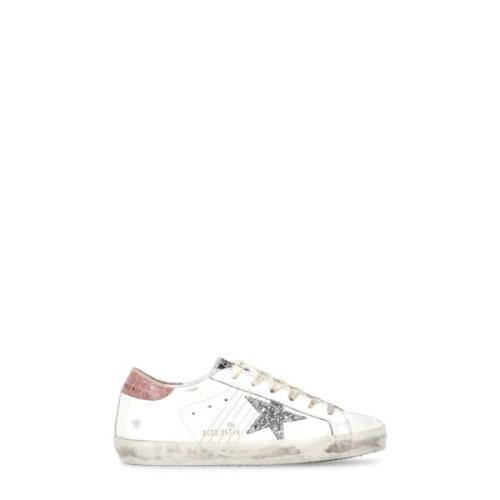 Hvite Skinn Glitter Stjerne Sneakers