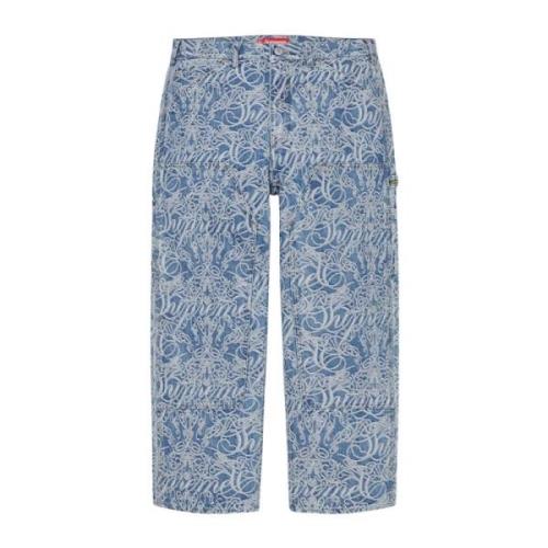 Jacquard Denim Malerbukse Blå