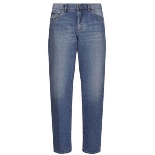 Blå Denim Straight-Leg Jeans Whiskering