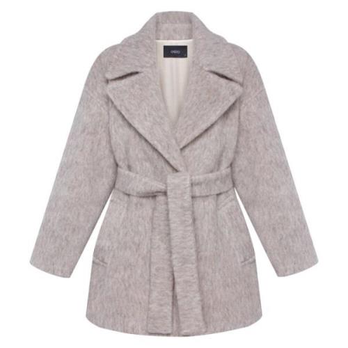 Kvinners Beige Ull Belte Wrap Trench Coat