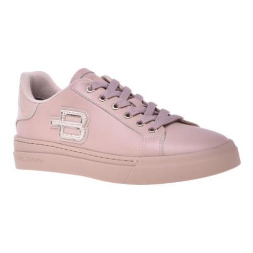 Trainers in nude laminated leather and leather