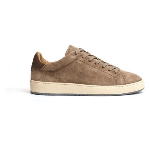 Beige Semskede Sneakers med Perforerte Detaljer