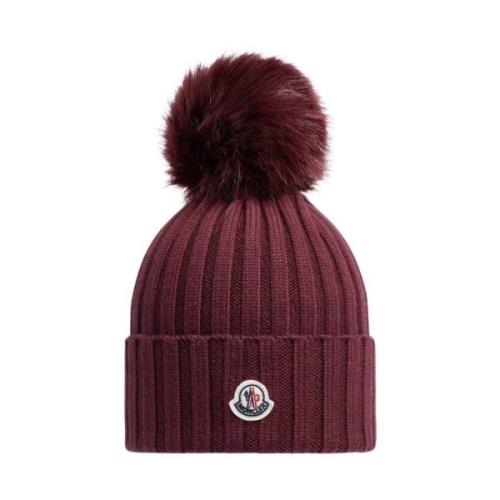 Burgunder Ull Pom Pom Beanie Lue