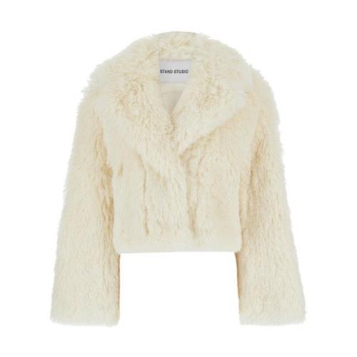 Hvit Kort Faux Fur Jakke