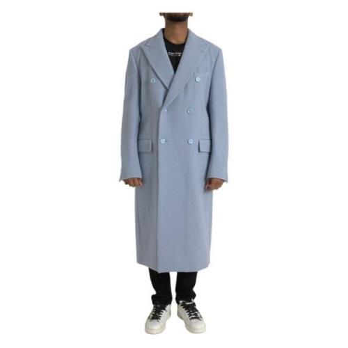 Blå Dobbeltspent Trenchcoat Jakke