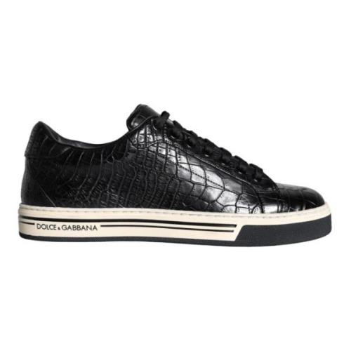 Svart Skinn Herre Lave Top Sneakers