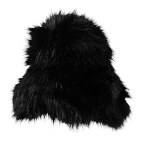 Svart Faux Fur Bucket Hat