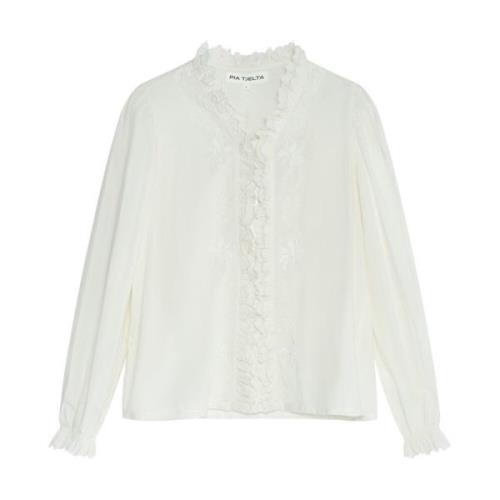 Hvit Olivia Bluse med engelsk broderi