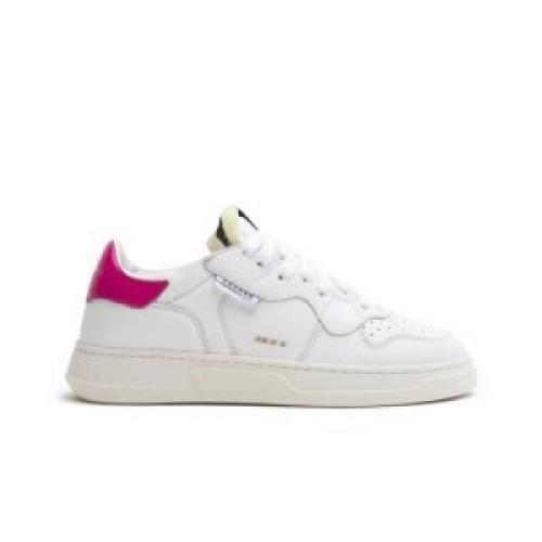 Hvite Lær Sneakers med Rosa Innlegg