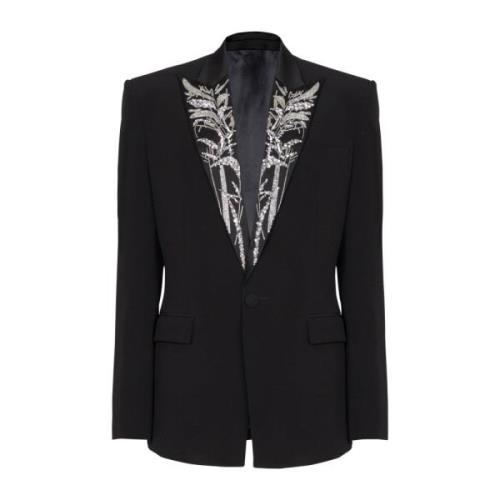 Blazer med brodert bambuskrage