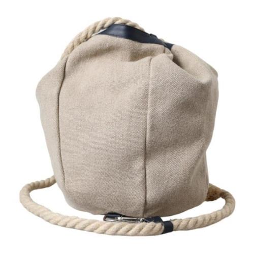 Beige Canvas Bucket Bag med Logo