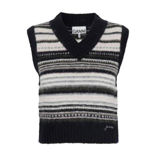 Svart Ull Stripe Vest Jakke