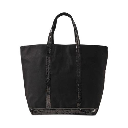 Svart Paljett Canvas Tote Bag