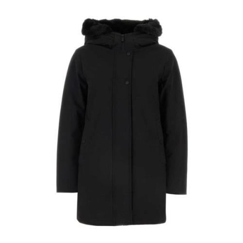 Svart Parka Kåpe med Polstret Design