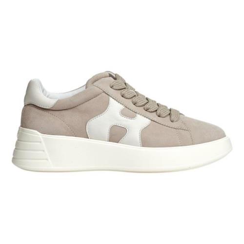 Beige Sneakers med hvit gummisåle