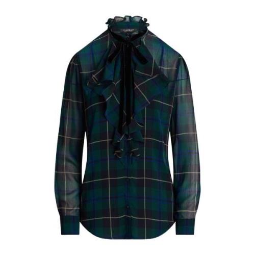 Blå Lauren By Ralph Lauren Blå/Sort/Grønn Plaid Ruffle Georgette Blous...