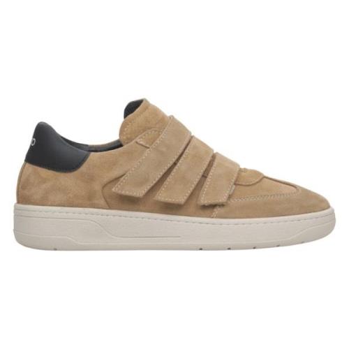 Kvinner's Lysebrune Velcro Sneakers laget av Italiensk ekte skinn & ve...