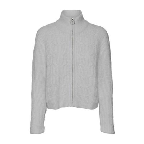 Grå Highneck Zip Cardigan Sweater