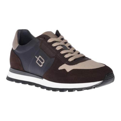 Trainers in dark brown and taupe suede and fabric