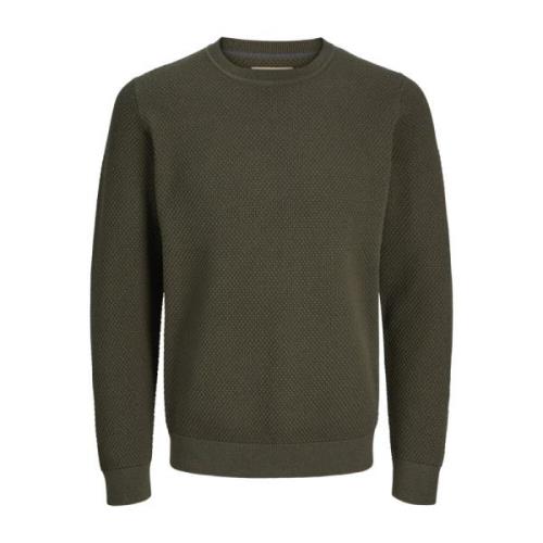 Oliven Natt Strikket Crew Neck Genser