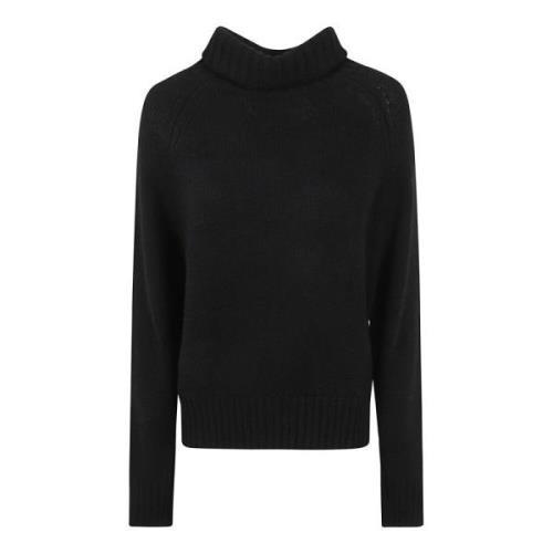 Sort Ribbestrikket Rullehals Sweatshirt