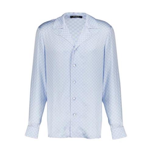 Elegant Monogram Satin Button-Up Skjorte