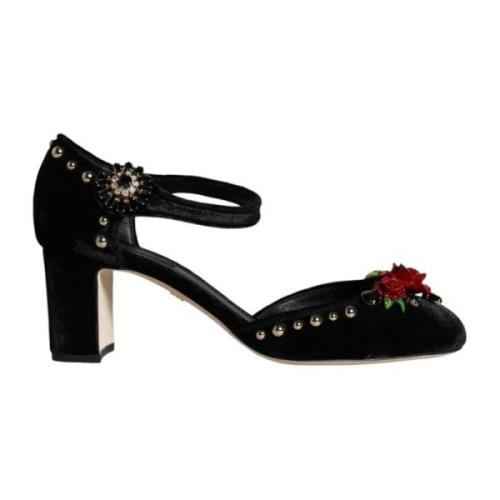 Rose Velvet Ankel Strap Pumps