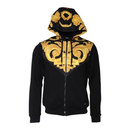 Svart Bomull Full Zip Hoodie Sweatshirt