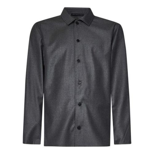 Grå Flanell Overshirt med Klassisk Krage