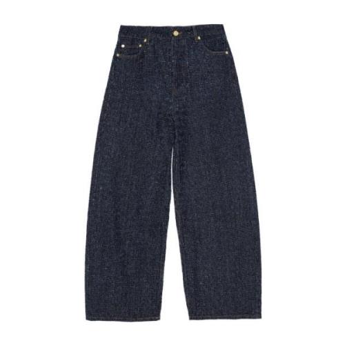 Blå Wide-leg Denim Jeans Kvinner