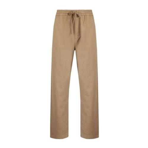 Beige Bomull Twill Snøring Bukser