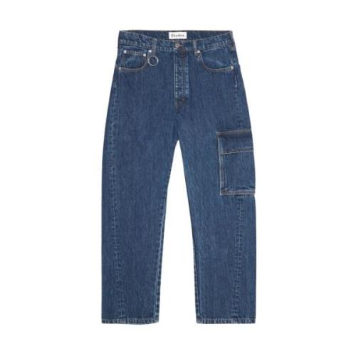 Denim Blue Washed Jeans med Vridde Sømmer