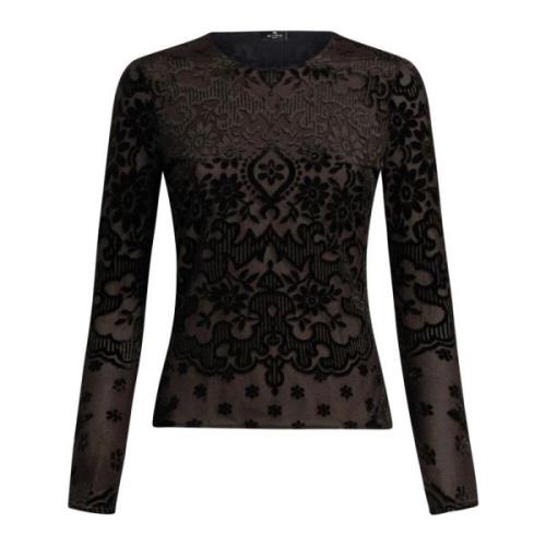 Svart Velvet Jacquard Tulle Topp