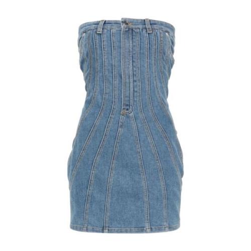 Denim bustier-stil kjole med spiralpaneler