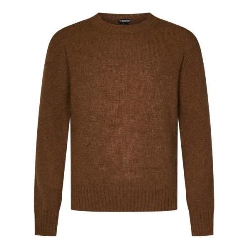 Brun Ribbestrikket Crewneck Genser Alpakka