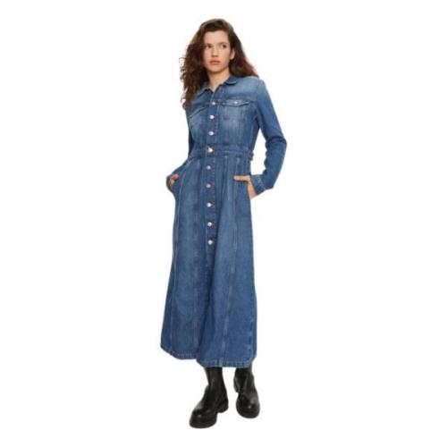 Denim Kjole med Knapper Regular Fit