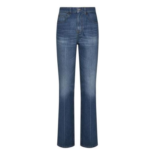 Blå High-Waisted Avslappet Ben Jeans