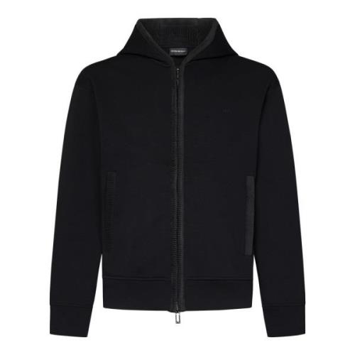 Svart Zip-Up Hoodie med Corduroy Trim