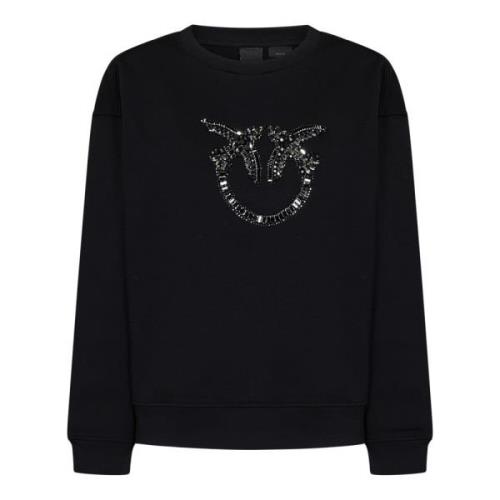 Svart Crewneck Sweatshirt Love Birds Krystaller