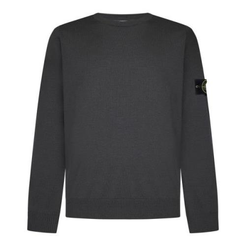 Grå Ribbet Crewneck Ullgenser