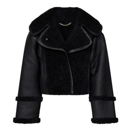 Svart Shearling Aviator Jakke