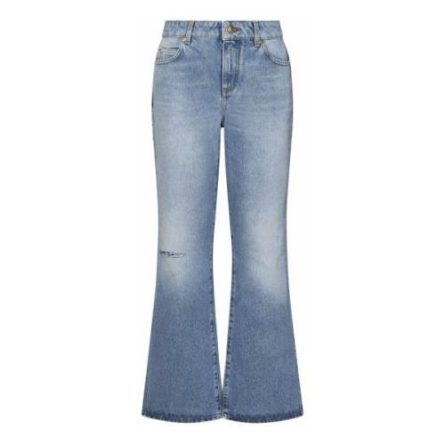 Blå Flared Jeans med Løveknapp